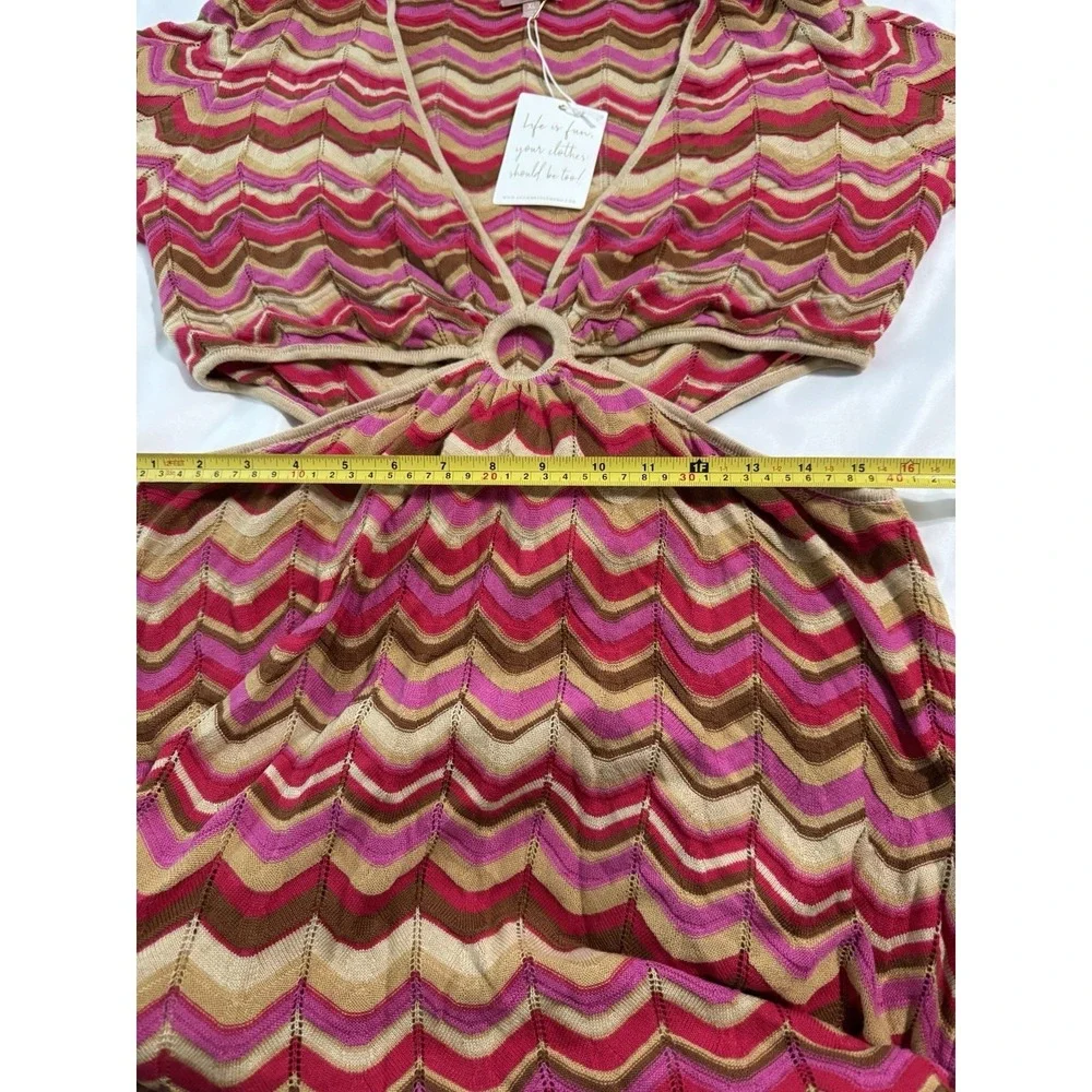 Show Me Your Mumu 'Carlo' Cut Out Horizon Stripe Knit Dress Size XL Retro NEW - Picture 8 of 16